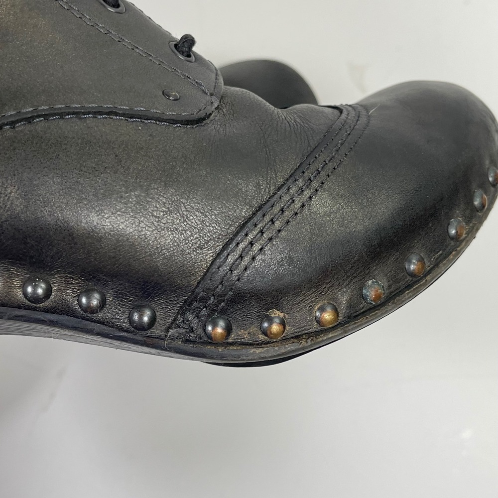 Dansko Nat Boots Women Size 40 Gray Studded Leather Lace Up Side Zip Clog Heel - Picture 6 of 10
